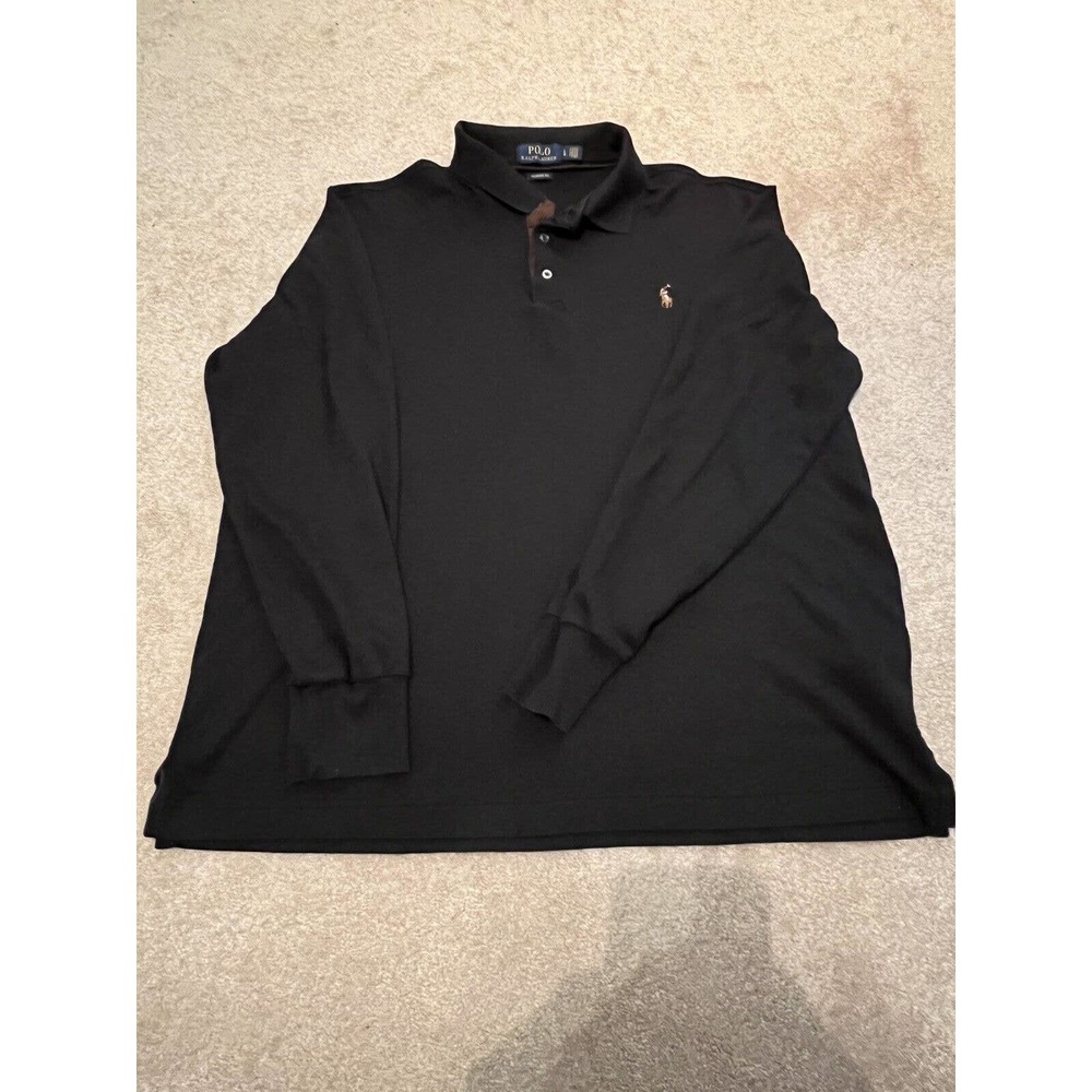 POLO RALPH LAUREN Cotton Polo Shirt Men's L Classic Fit Pony Long Sleeve Black